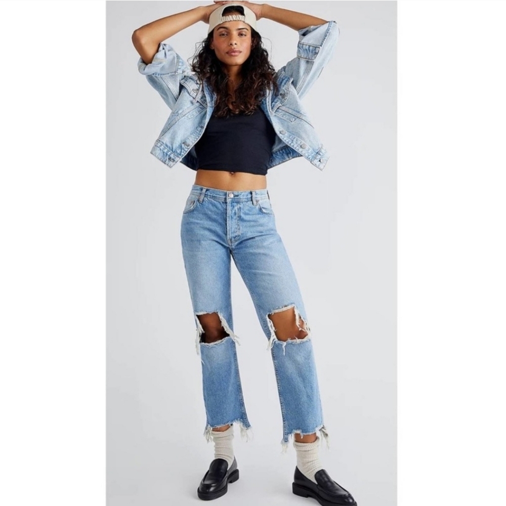 Free People Maggie Straight Leg Jeans Women’s Size 29 Distressed Cropped Denim